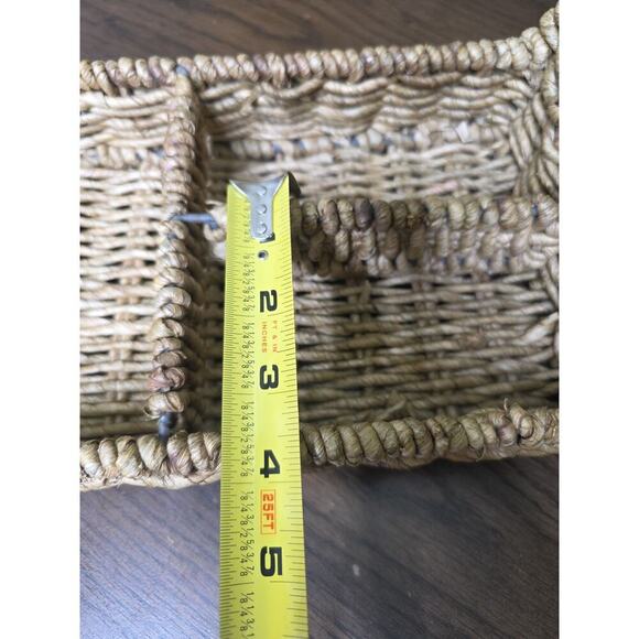 Handwoven Rectangular Wicker Basket with Handles – 14" x 8" – 3 Compartments - Picture 8 of 16